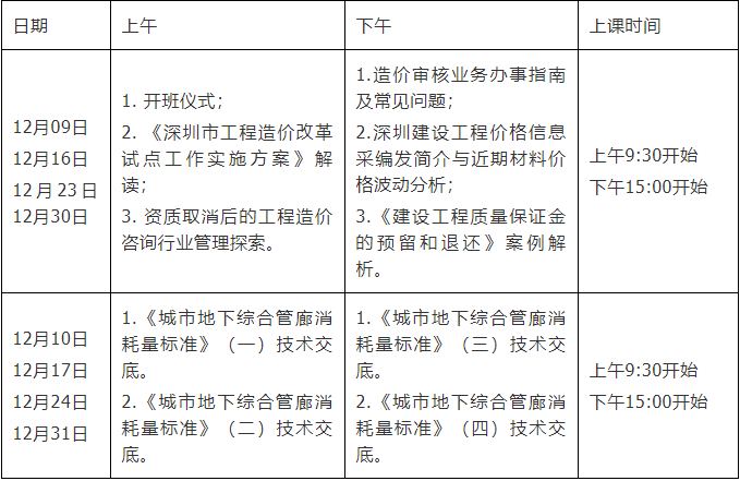 深圳市住房和建设局关于举办深圳市建设工程造价相关政策宣贯培训